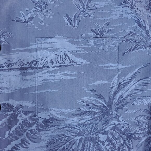 Kahala Mens Large Blue Aloha Hawaiian Palm Tree Island Scenic SS Camp Shirt - Picture 5 of 13